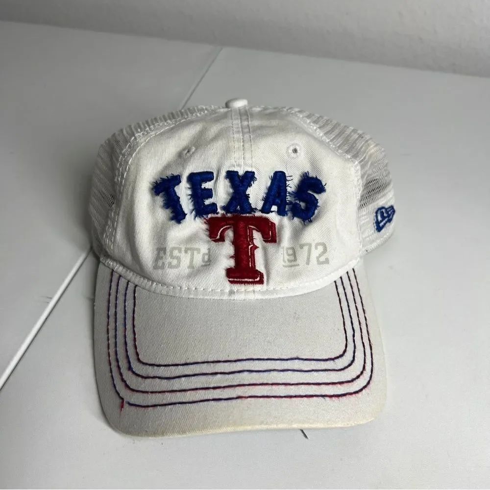 Texas Rangers MLB Ball Cap Truckers Hat White Adjustable Back New Era
